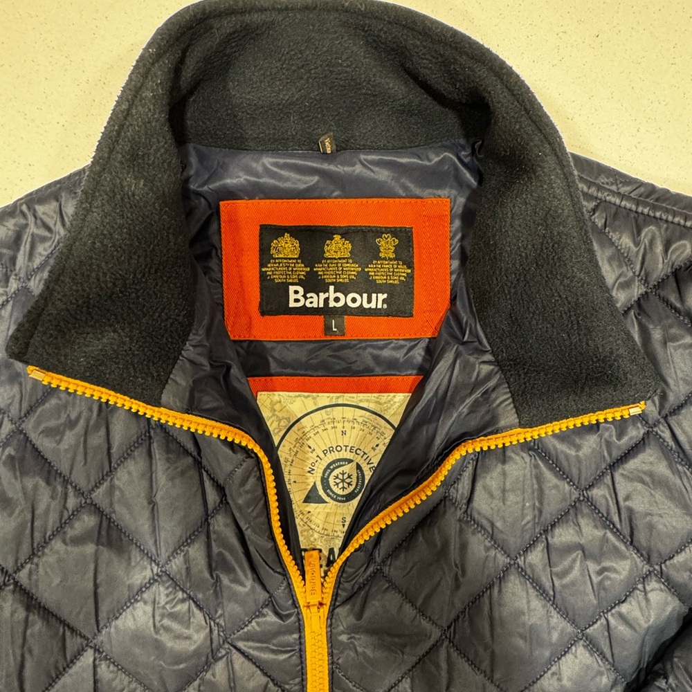 Barbour Navy Quilted Jacket with Yellow Accents